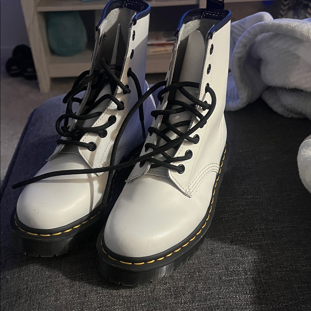 Dr. Martens White Combat Boots with Black Laces